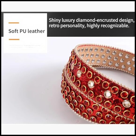 Studded Rhinestone Belt with Removable Buckle - Faux Leather Western Style main image 6